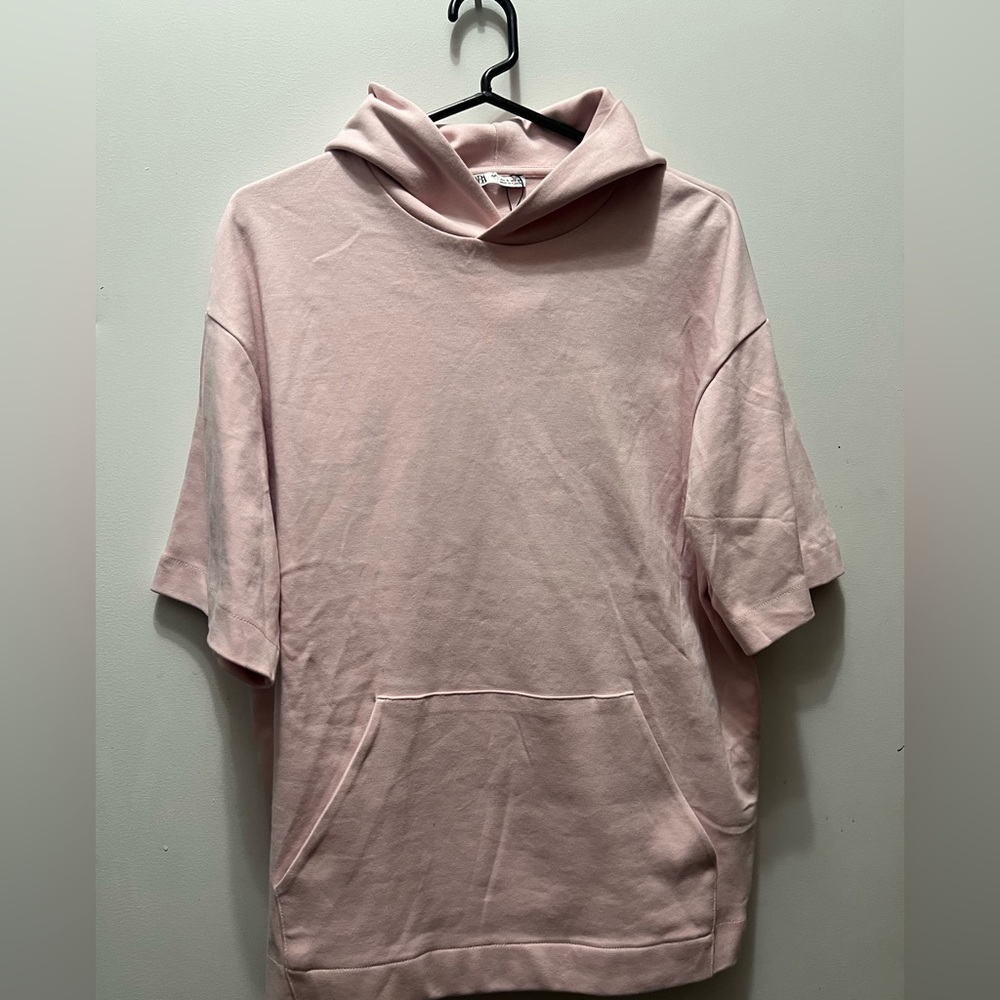 Oversized pink short sleeve popover hoodie - Picture 4 of 8